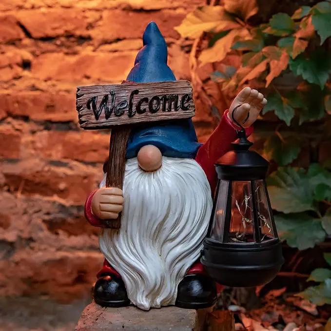 Garden Gnome Outdoor Decoration Solar Gnomes Statue with Lantern LED Lights,Terrace Courtyard Lawn Patio Porch Decoration Christmas Housewarming Gift for Woman Mom, Gnome Blue by GreenHaven Gardens