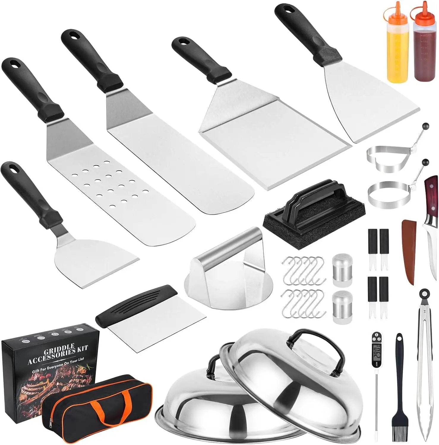 Griddle Accessories Kit,35 PCS BBQ Accessories for Blackstone and Camp Chef,Stainless Steel Flat Top Grill Accessories with Carry Bag,Griddle Dome Spatula Set with Burger Press for Outdoor by GreenHaven Gardens