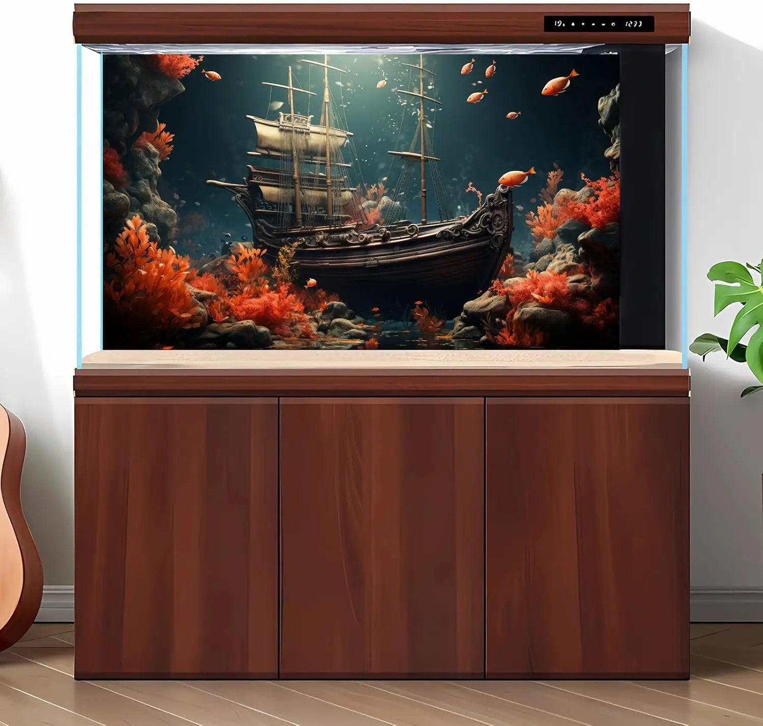 Pirate Shipwreck Aquarium Background Under The Sea Coral Reefs Fish Tank Background Underwater Sunken Ship Landscape Terrarium Background Tropical Sea Marine Life Aquarium Tank Background 72x18in by GreenHaven Gardens