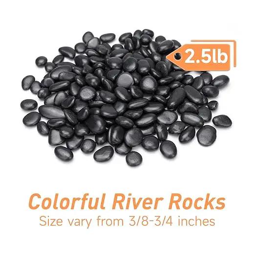 2.5 lbs Black Pebbles for Indoor Plants, Succulent, Bamboo, Vase, 3/8" Plant Rocks for Pots Indoor, Small River Rocks Decorative Pea Gravel, Highly Polished by GreenHaven Gardens