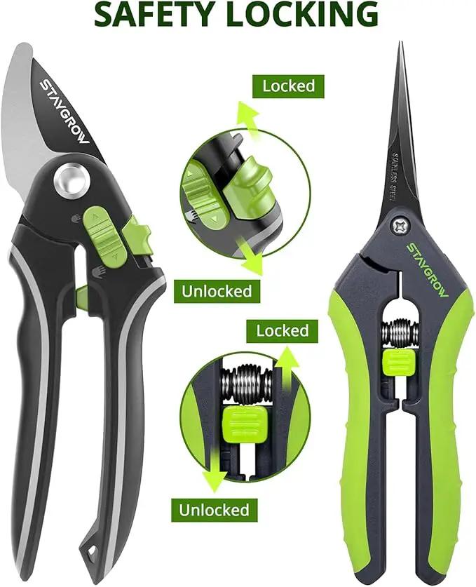 Pruning Shears for Gardening 2 Pack, 8.5" Bypass Garden Clippers and 6.5" Curved Gardening Shears, Pruners with Super Sharp Stainless Steel Blades, Safety Lock, Gardening Gifts for Men Women by GreenHaven Gardens