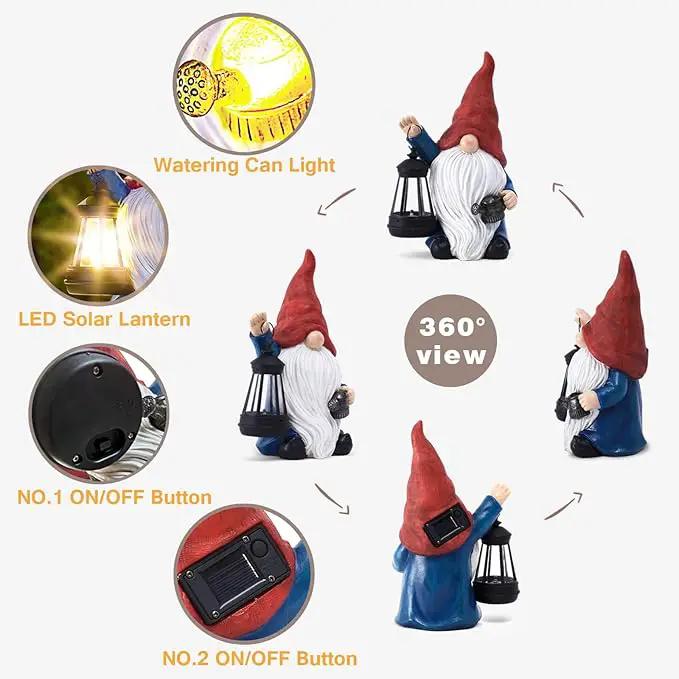 Solar Garden Gnome Christmas Gnome Outdoor Statues Garden Decor Resin Birthday Gifts for Women Mom Art for Yard Porch Patio Lawn Yard with Watering Can Lights Lantern by GreenHaven Gardens