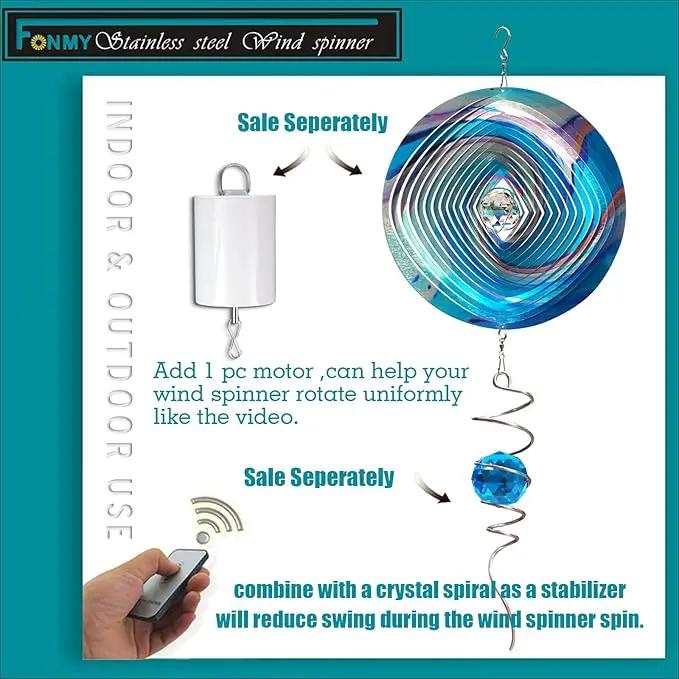 FONMY Mandala Wind Spinner w/Crystal Ball 3D Stainless Steel Hanging Wind Spinner Worth Gift Christmas Decoration Indoor/Outdoor Garden Décor Kinetic Yard Art 12 Inches Multi Blue Wind Sculpture by GreenHaven Gardens