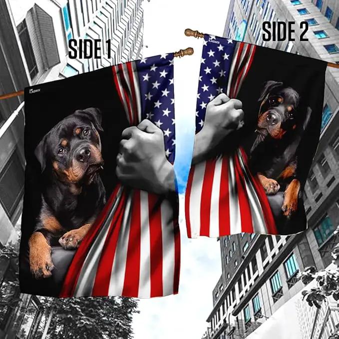 FLAGWIX American Flag - Rottweiler Dog Lover American US Flag, 4th of July Decorations for Inside, Outside, Garden Flag (11.5" x 17.5") - USA Flags Premium Polyester, Decorative Indoor Outdoor Flag by GreenHaven Gardens