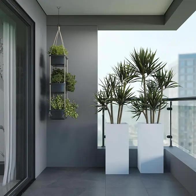 White Steel Metallic Heavy Planter for Outdoor Plants Box 14"x14"x30" Metal Planter Spliced Flower Pots with Partitions for Outside,Indoor,Garden (White, 14 * 14 * 30) by GreenHaven Gardens