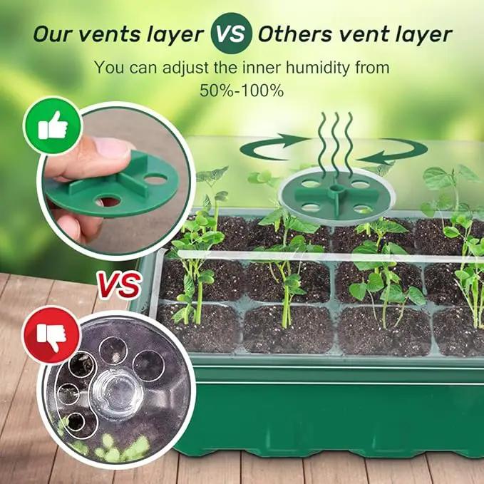 Bonviee 5-Pack Seed Starter Trays, Seed Starter Kit with Adjustable Humidity Dome and Base Indoor Greenhouse Mini Propagator for Seeds Growing Starting (12 Cells Per Tray, Green) by GreenHaven Gardens