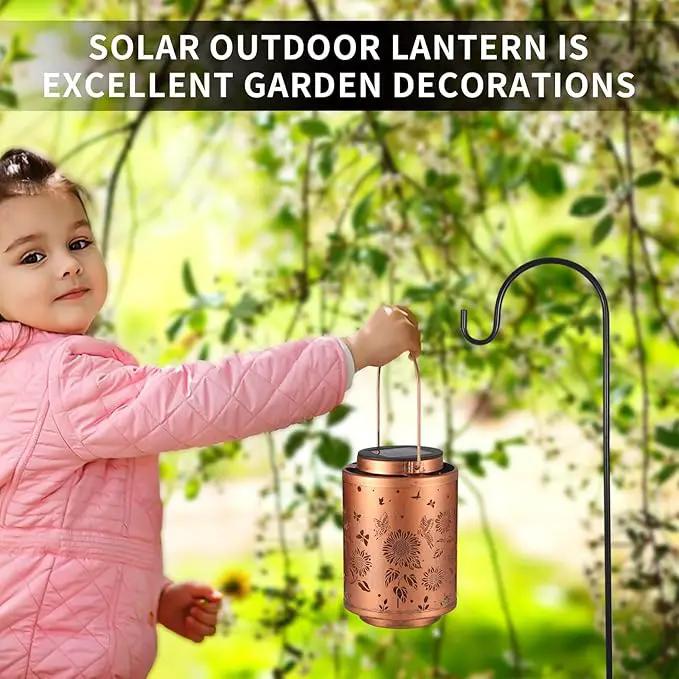 Solar Outdoor Hanging Waterproof Lantern Butterflies Garden Decor LED Light Solar Metal Lantern Gifts for Girl Women Solar Decoration for Patio Pathway Yard, Gold, T-DL-204 by GreenHaven Gardens