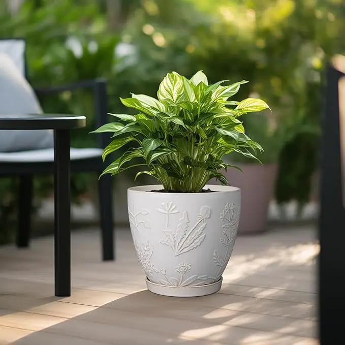 10 Inch Plant Pot Ceramic Planter Pot with Drainage Hole and Saucer Round Planter Large Flower Pot for Indoor Outdoor Plants Home Garden Decor White by GreenHaven Gardens