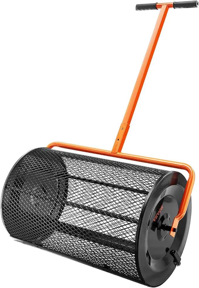 VEVOR Compost Spreader, 24.4-25.6" Height Adjustable Handle, 24" Wide, Lawn and Garden Peat Moss Roller with Side Latches, Powder Coated Steel Mesh Basket for Spreading Manure, Topsoil, Black by GreenHaven Gardens