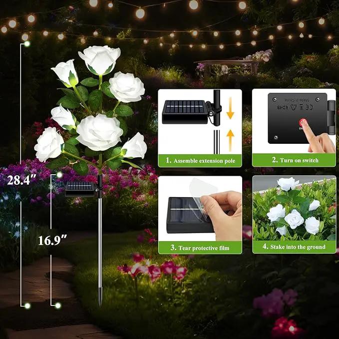 DWH 1 Pack Solar Garden Lights Outdoor, 7-Flower Rose Solar Lights for Yard, LED Solar Powered Stake Lights for Patio Pathway Lawn Fence Cemetery, White by GreenHaven Gardens