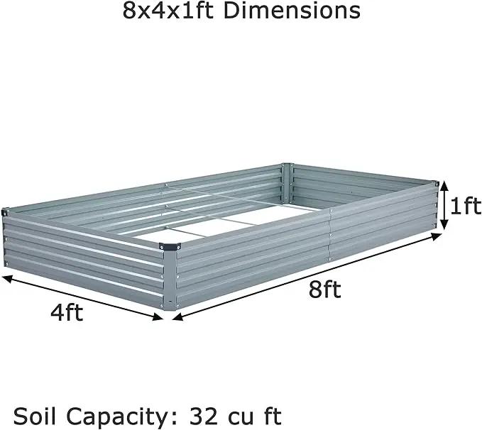 8x4x1ft(2 Pack) Galvanized Raised Garden Bed,Outdoor Planter Box Metal Patio Kit Planting Bed for Vegetables Flowers Herb,Grey by GreenHaven Gardens