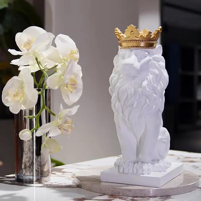 LCdecohome Sculptures Home Decor Lion Statue 15 Inch White Lion Decoration for Living Room 8.5 * 5.5 * 15 Inch by GreenHaven Gardens