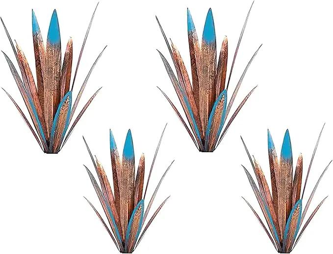 Jesokiibo Tequila Rustic Sculpture DIY Metal Agave Plant Home Decor Rustic Hand Painted Metal Agave Garden Ornaments Outdoor Decor Figurines Home Yard Decorations Stakes Lawn Ornaments (Blue 4PCS) by GreenHaven Gardens