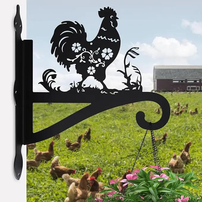 Plant Hangers Outdoor Iron Heavy Duty Ornamental Chicken Silhouette Wall Mounted Hanging Plant Bracket for Flower Pot Lantern Bird Feeder Wind Chimes Christmas Decoration by GreenHaven Gardens