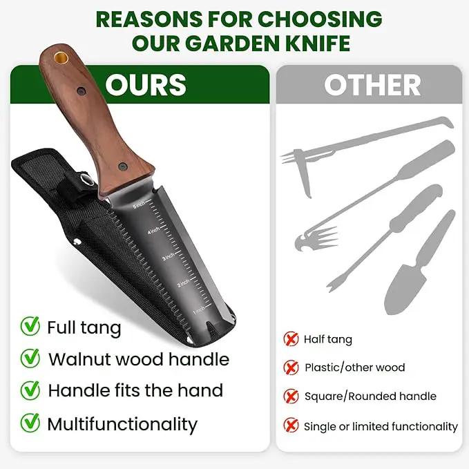 Hori Hori Garden Knife, Garden Tools with Sheath, 6" Stainless Steel Blade with Cutting Edge, Full-Tang Walnut Ergonomic Wood Handle with Hanging Hole, Weeding, Planting, Digging… by GreenHaven Gardens