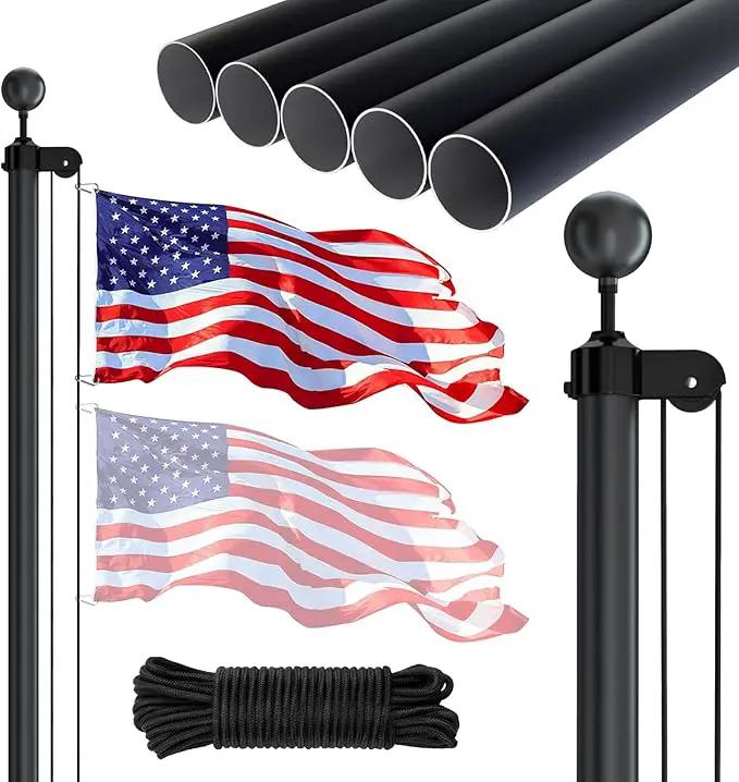 NELXINJO 20FT Sectional Flag Pole Kit, Heavy Duty Aluminum Outdoor In-Ground Flagpole, Black Ball Top, 3x5 USA Flag for Residential commercial Outdoor Garden(20FT, Black) by GreenHaven Gardens