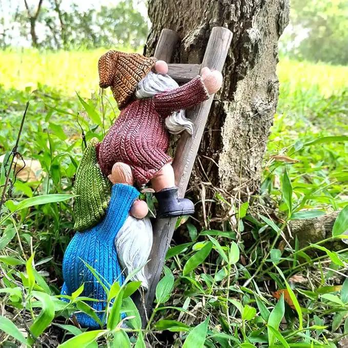 Garden Gnome Statue, Funny Climbing Ladder Gnomes Figurine Resin Sculpture Outdoor Decor for Patio Yard Lawn Porch Ornaments Gift by GreenHaven Gardens