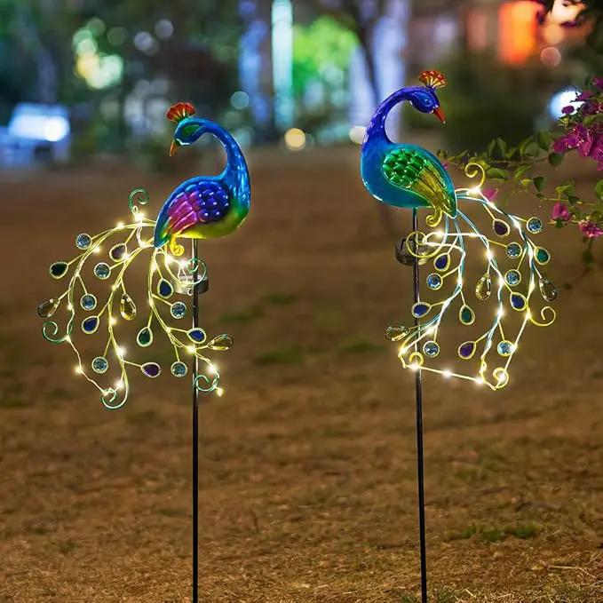 DREAMSOUL 2 Pack Peacock Solar Lights Outdoor, Waterproof Metal Peacock Outdoor Solar Lights for Yards Pathway Lawn Decoration Peacock Gifts by GreenHaven Gardens