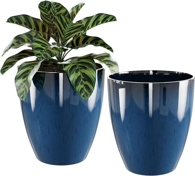QCQHDU Plant Pots Set of 2 Pack,10 Inch Plant Pot for Indoor and Outdoor Plants with Drainage Hole,Flower Pots Modern Decorative Planter for Garden Plants (Blue) by GreenHaven Gardens