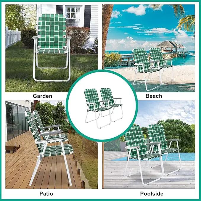 VINGLI Patio Lawn Webbed Folding Chairs Set of 2, Outdoor Beach Chair Portable Dining Chair for Outdoor Yard, Garden (Dark Green, Classic) by GreenHaven Gardens