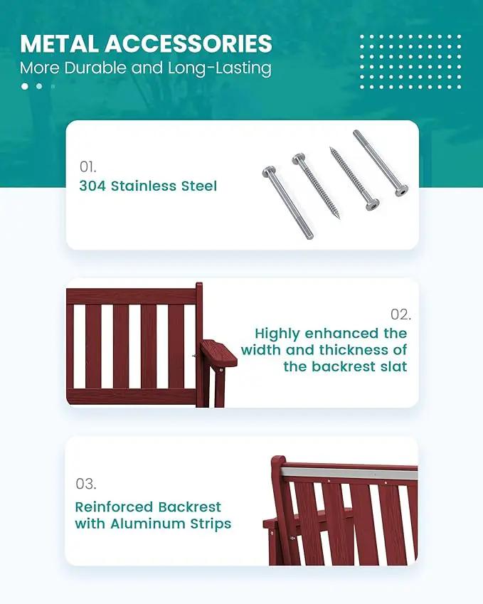 SERWALL Outdoor Bench, HDPE Outdoor Benches Weatherproof, 2-Person Garden Bench with 660 lbs Weight Capacity, Patio Benches for Outdoors, Garden, Porch, Backyard and Park, Red, 2 Pack by GreenHaven Gardens