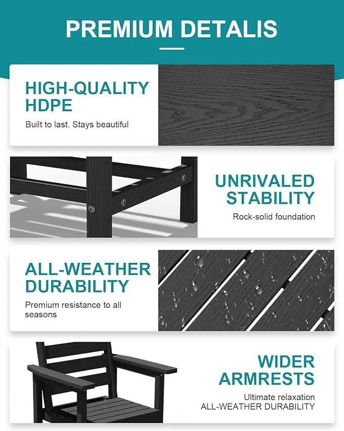 Patio Dining Set for 4 with Umbrella Hole - 66" Outdoor Table & 4 Chairs, All-Weather HDPE Outdoor Furniture for Lawn, Garden, Backyard, Poolside, Black by GreenHaven Gardens