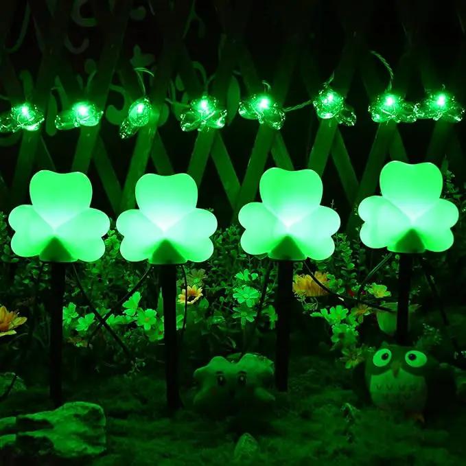 2 Sets 4 Pack St. Patricks Green Shamrock Pathway Lights Outdoor for St. Patricks Day Decorations, C7 LED Green Lucky Clover Garden Lights Waterproof, UL Certified for Lawn Yard Walkway Decor, Plug In by GreenHaven Gardens