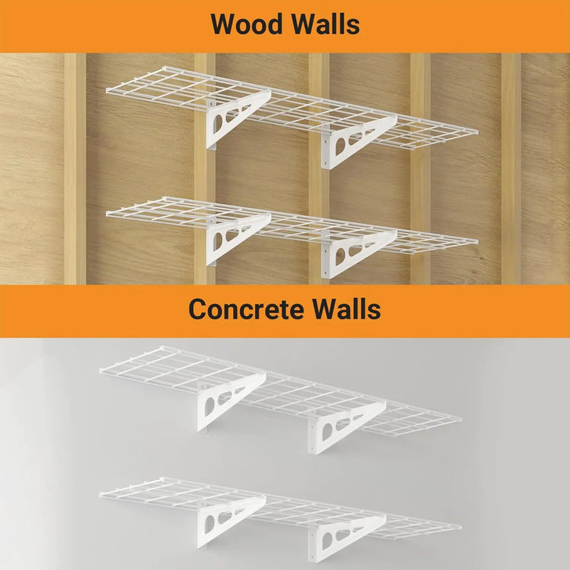 1x4 ft Garage Shelving, 2-Pack Wall-Mounted Shelves for Garage, Kitchen, Pantry Storage, 300 lbs Total Load Capacity Wall Shelving, White by GreenHaven Gardens