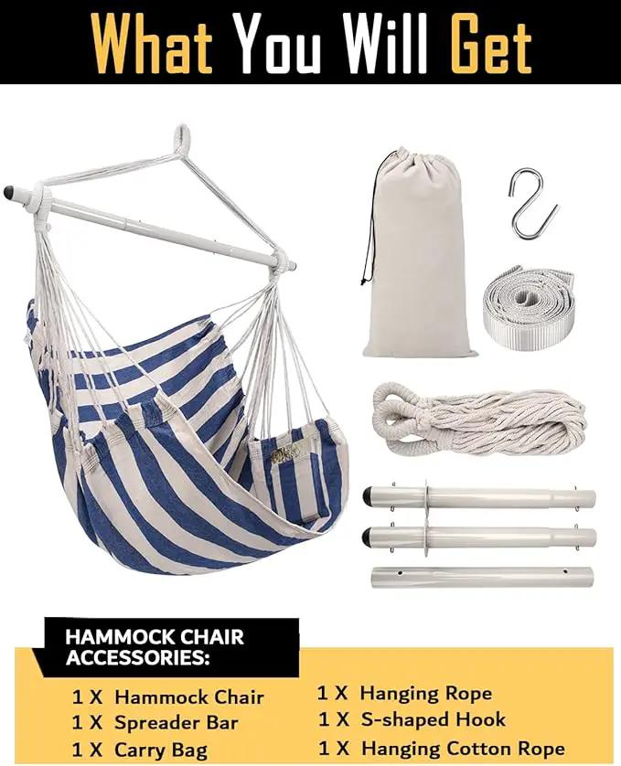ADVOKAIR Hammock Chair Swing (500 lbs Max) - Hanging Hammock Chair Rope Swing Indoor for Bedroom, Outdoor, Patio, Bedroom, Porch, Deck - Sturdy Steel Bar with Anti-Slip Safety Rings by GreenHaven Gardens