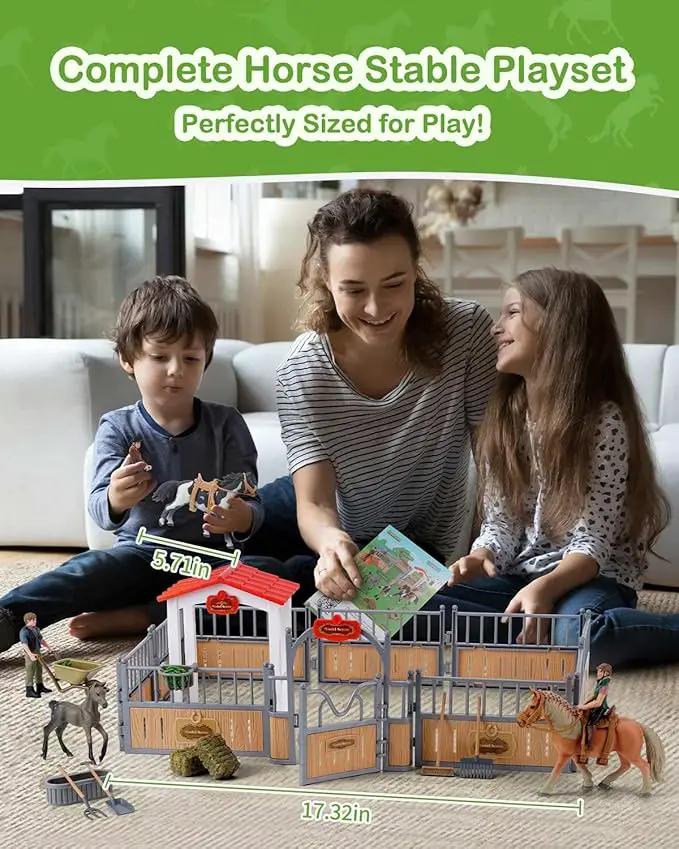 Horse Stable Playset, Horse Gifts for Girls and Boys with 3 Horses and 2 Riders, Horse Toys Set Farm Animals Toys for Kids 3 4 5 6 7 8+ (Horse Playset 1) by GreenHaven Gardens