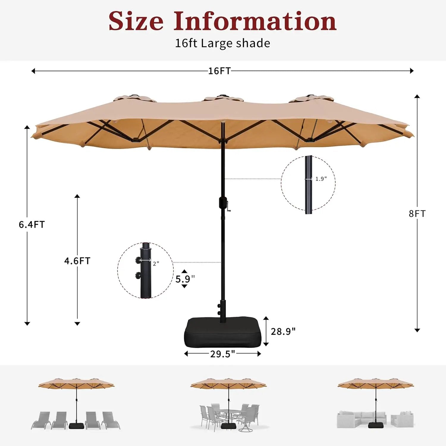 Vongrasig 15FT Large Patio Umbrella with Base Included, Outdoor Double sided Umbrellas with Crank Handle, Rectangle Table Umbrella for Pool Lawn Garden Market by GreenHaven Gardens