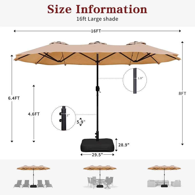 Vongrasig 15FT Large Patio Umbrella with Base Included, Outdoor Double sided Umbrellas with Crank Handle, Rectangle Table Umbrella for Pool Lawn Garden Market by GreenHaven Gardens