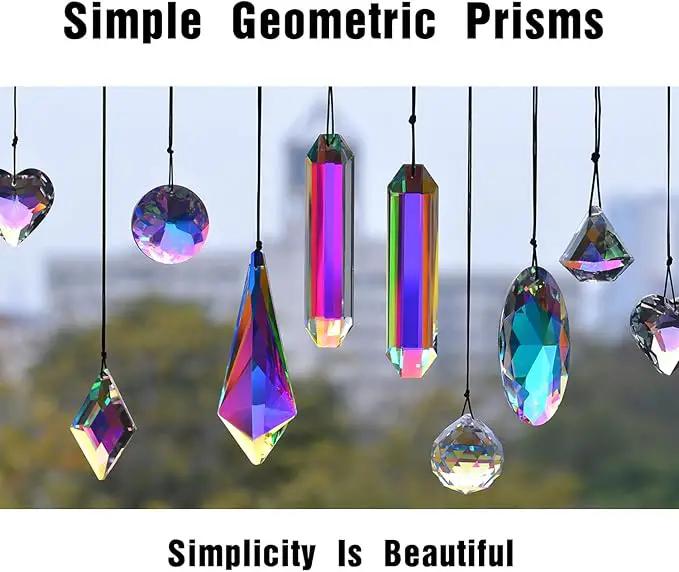 2PCS Simple Geometry Crystal Sun Catcher Prisms, STINO Hanging Suncatchers with Glass Prism, Rainbow Maker for Windows, Balcony, Kitchen, Garden Decoration (1, Oval Eye 2Pcs) by GreenHaven Gardens
