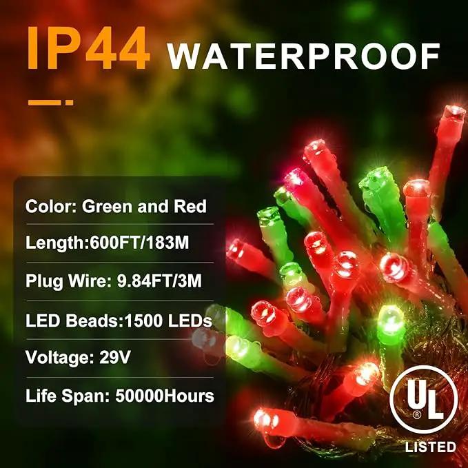 KNONEW 600ft 1500 LED String Lights Outdoor Christmas Lights 8 Modes & Timer Fairy Light Plug in Waterproof LED String Lights for Xmas Yard Tree Wedding Party Holiday Decorations (Red and Green) by GreenHaven Gardens