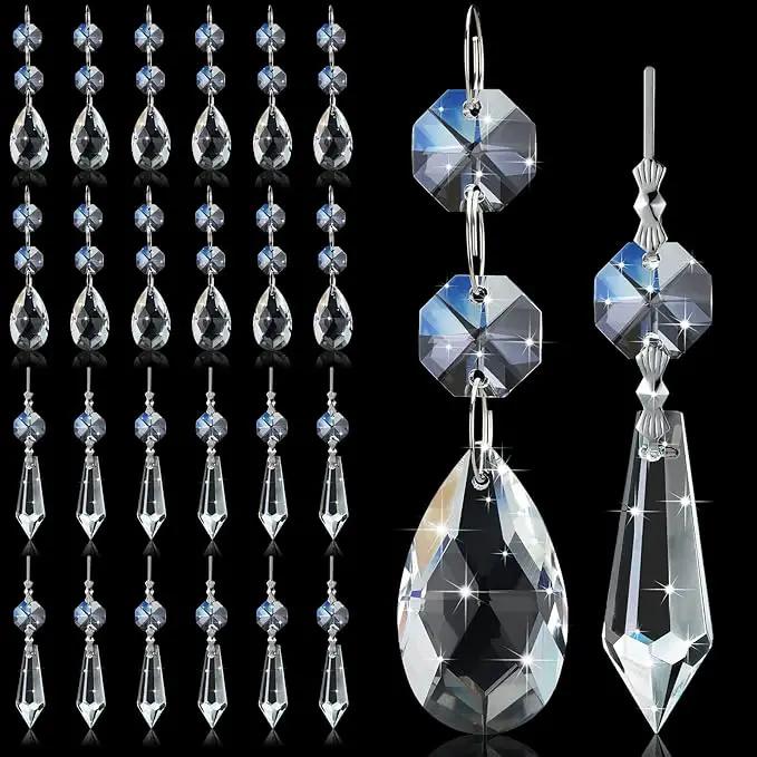 24 Pcs 24 Pcs Chandelier Crystal Replacement 38 mm Teardrop & Icicle Crystal Prisms Hanging Gems Parts for Lamps and Chandeliers Suncatcher Christmas Tree Windows Home Decor (Clear) by GreenHaven Gardens
