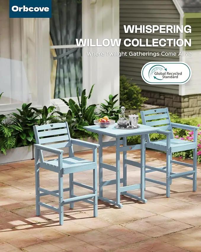 Tall Adirondack Chairs Set of 4, HDPE Wood Balcony Adirondack Chairs Set with Heart Cutout Design, Weather-Resistant Bar Height Furniture for Deck, Porch, Pool (Light Blue) by GreenHaven Gardens