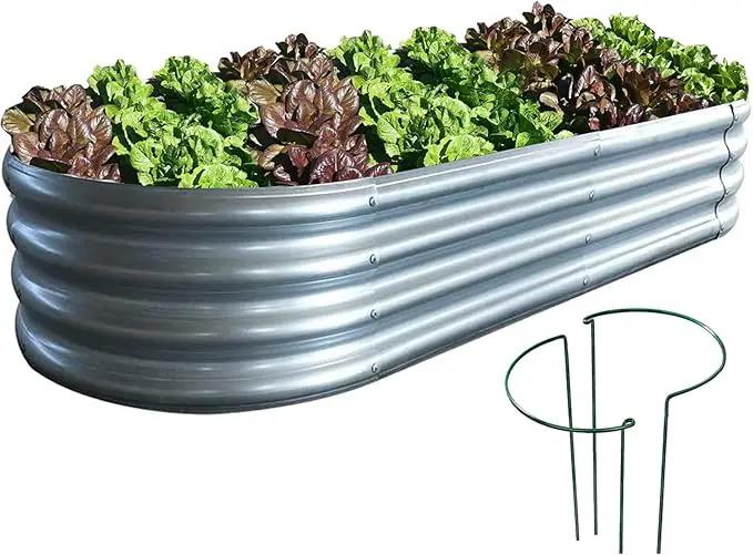 Raised Garden Bed, Outdoor Galvanized Planter Boxes, Galvanized Garden Beds Outdoor with Metal Plant Stakes, Large Raised Garden Stock Tank, Garden Beds for Vegetables Planter 4×2×1ft by GreenHaven Gardens