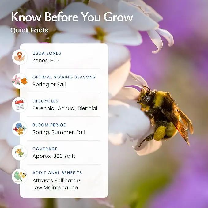 Created By Nature Bee & Butterfly Wildflower Seed Mix, 16 Varieties, 30,000 Seeds by GreenHaven Gardens