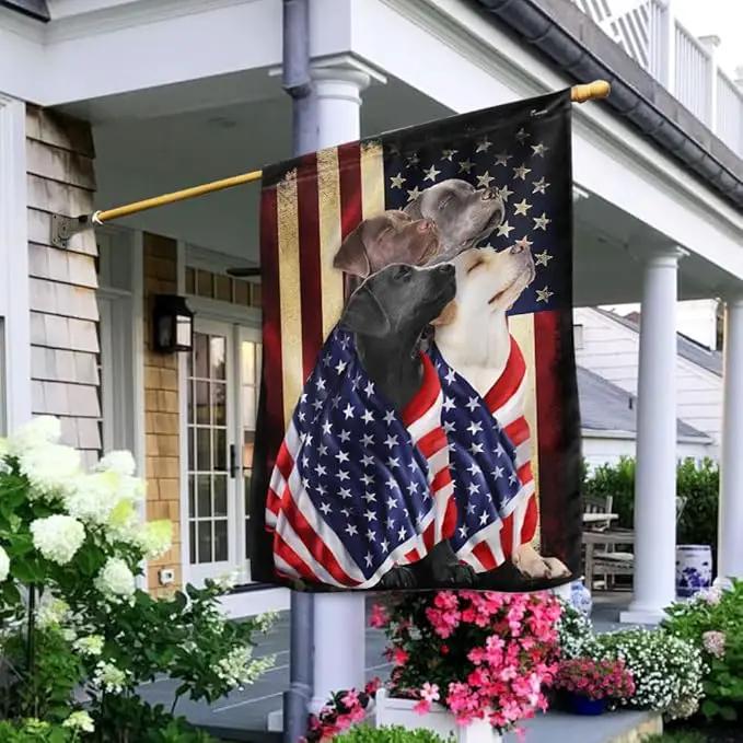 FLAGWIX Patriot American Dog Flags - Four Labrador Retriever Dogs Double Sided Flag - 4th of July Decorations for Home, Outside, House Flag 30x40 Heavy Duty Canvas, Decorative Indoor Outdoor Flag by GreenHaven Gardens