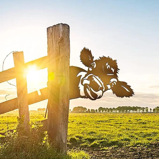 Peeping Cow Metal Art Farm Garden Decor Garden Fence Decoration Outdoor Decoration for Farmhouse,Yard,Lawn by GreenHaven Gardens
