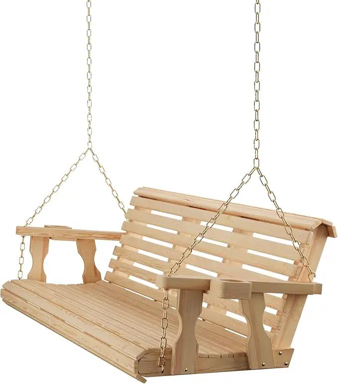 Amish Casual 6 Foot Roll Back Porch Swing with Cup Holders in Unfinished - Amish Made in The USA from Treated Pine Heavy Duty 700 Lb. Weight Capacity by GreenHaven Gardens