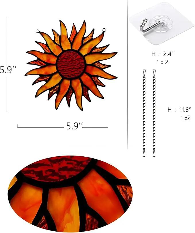 BOXCASA Sun Stained Glass Window Hangings,Tiffany Style Red Sun Suncatcher,Handcrafted Stained Glass Sun Decor for Window,Home Decorations for Window Living Room Bedroom Balcony Kitchen by GreenHaven Gardens