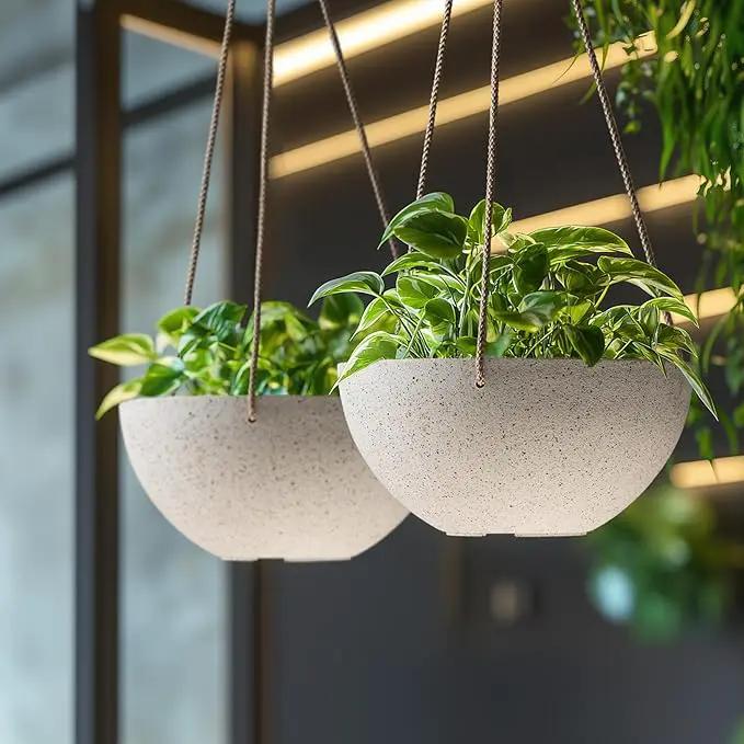LA Jolie Muse Hanging Planters for Indoor Plants - Flower Pots Outdoor 9.84 inch Garden Planters and Pots,Speckled White Set of 2 by GreenHaven Gardens