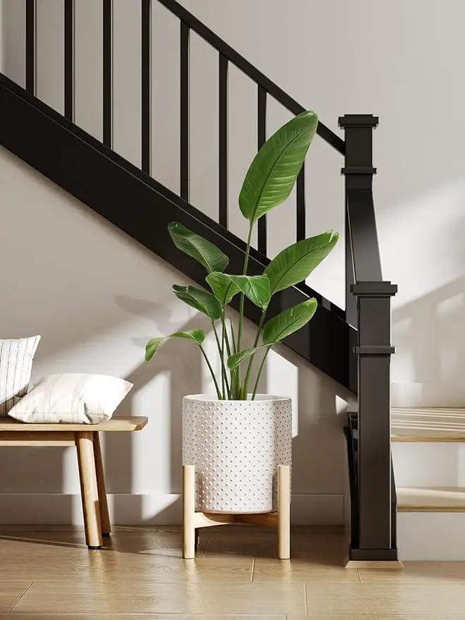 LE TAUCI Ceramic Plant Pots Indoor, 10+8+6 Inch Planters for Indoor Plants, Raised Dots Flower Pots with Drainage Hole and Plug, Cylinder Round Planters, Set of 3, Glaze Arctic White by GreenHaven Gardens