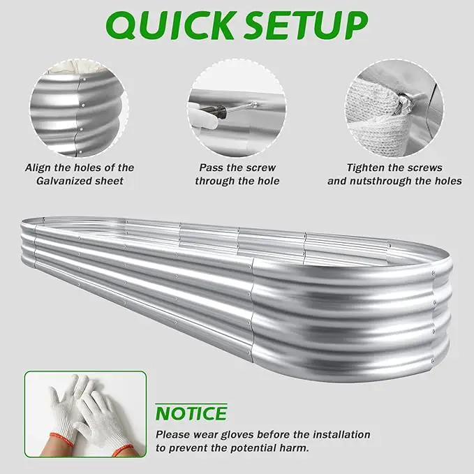 Galvanized Raised Garden Beds, Outdoor Raised Garden Boxes, Oval Large Bottomless Metal Elevated Garden Bed Planter Box for Vegetables, Fruits, Flower (7x2x1(ft)) by GreenHaven Gardens