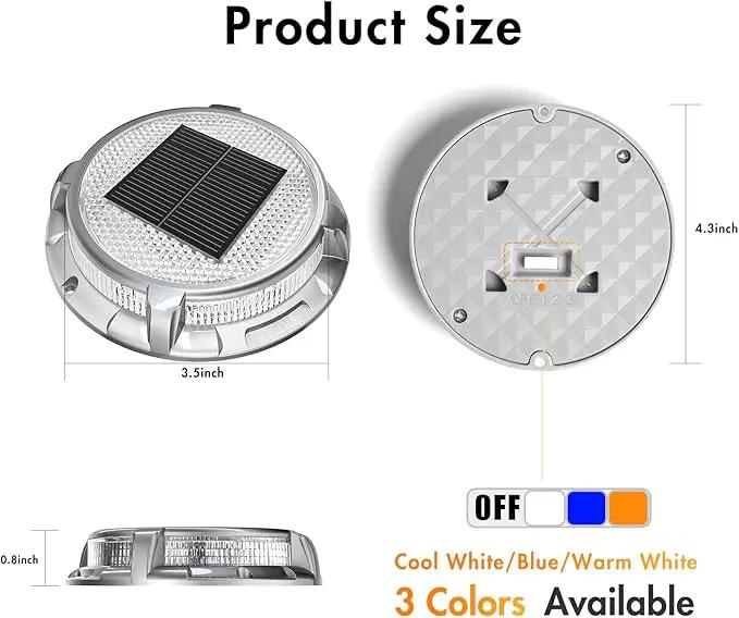 Quntis Solar Deck Lights for Outside, 3 Color Modes Deck Light Outdoor IP68 Waterproof, Solar Driveway Lights for Stair Pathway Walkway Road (Blue/Cool White/Warm White) 4 Pack by GreenHaven Gardens
