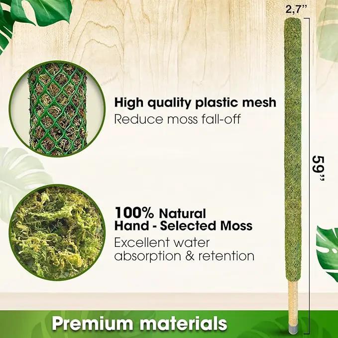 DUSPRO 59’’ Large Green Mesh Moss Pole Monstera Plant Support, Tall Plant Stakes, Moss Pole for Plants Monstera, Garden Pole, Moisture Stick for Plants (1pc., 59''), Natural by GreenHaven Gardens