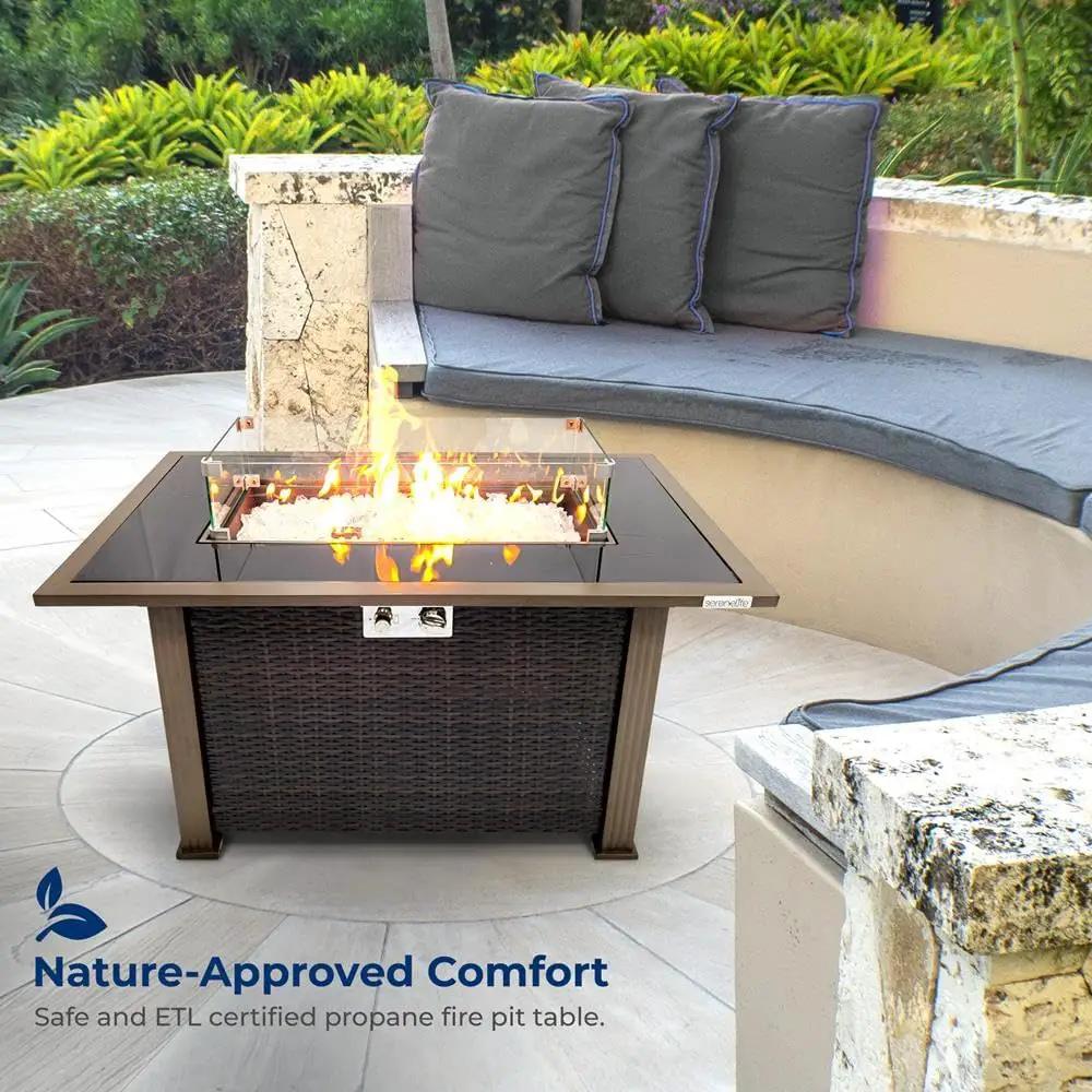 SereneLife 43.5-Inch Outdoor Propane Fire Pit Table – 50,000 BTU, Tempered Glass Wind Guard, Sliding Door, Auto-Ignition, Stainless Steel Burner, Waterproof Cover – Ideal for Patio, Garden & Backyard by GreenHaven Gardens