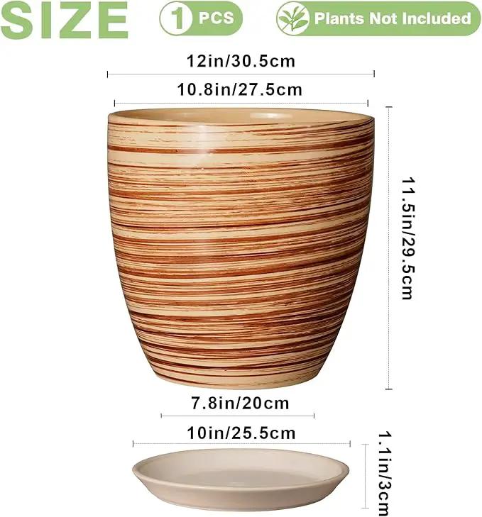 12 Inch Planter Pot Ceramic Plant Pots for Plants with Drainage Hole and Saucer Large Flower Pot for Home Patio Garden Office Yellow by GreenHaven Gardens