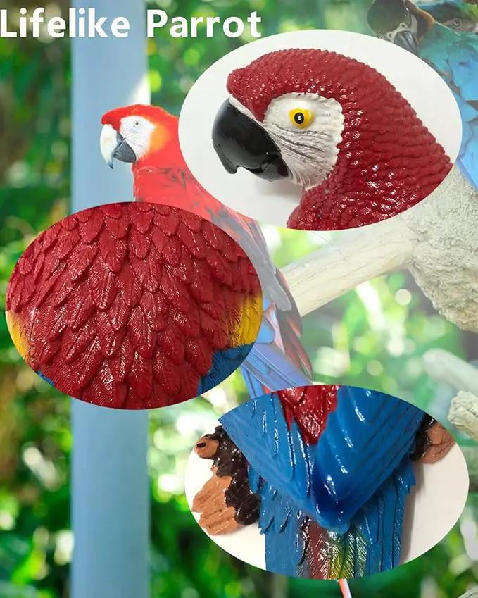 2Pcs Large Resin Parrot Decor Statues Lifelike Hawaiian Tropical Birds Decor, 12.5" Fake Parrot for Tiki Decoration Outdoor Garden Tree Wall Pool Macaw Statues Bird Lover Ornament Gifts(Blue and Red) by GreenHaven Gardens